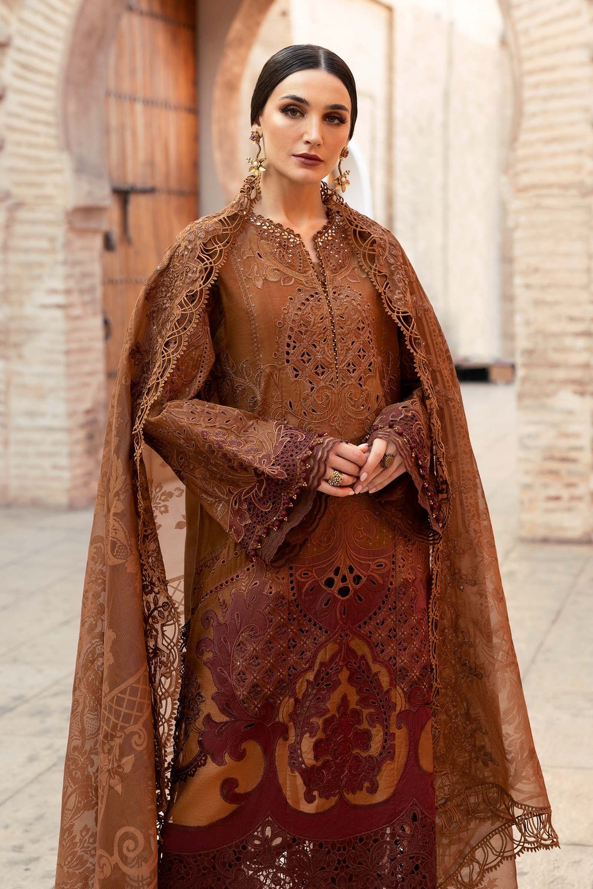 Maria.B 3 Piece Custom Stitched Suit - Brown - LB29667
