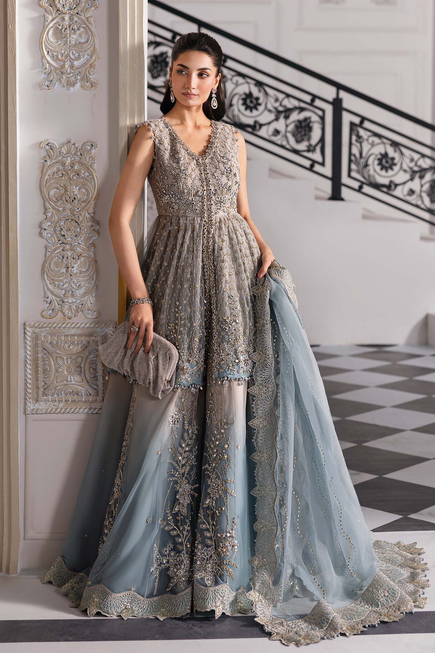 Maria.B 3 Piece Custom Stitched Suit - Aqua - LB30006