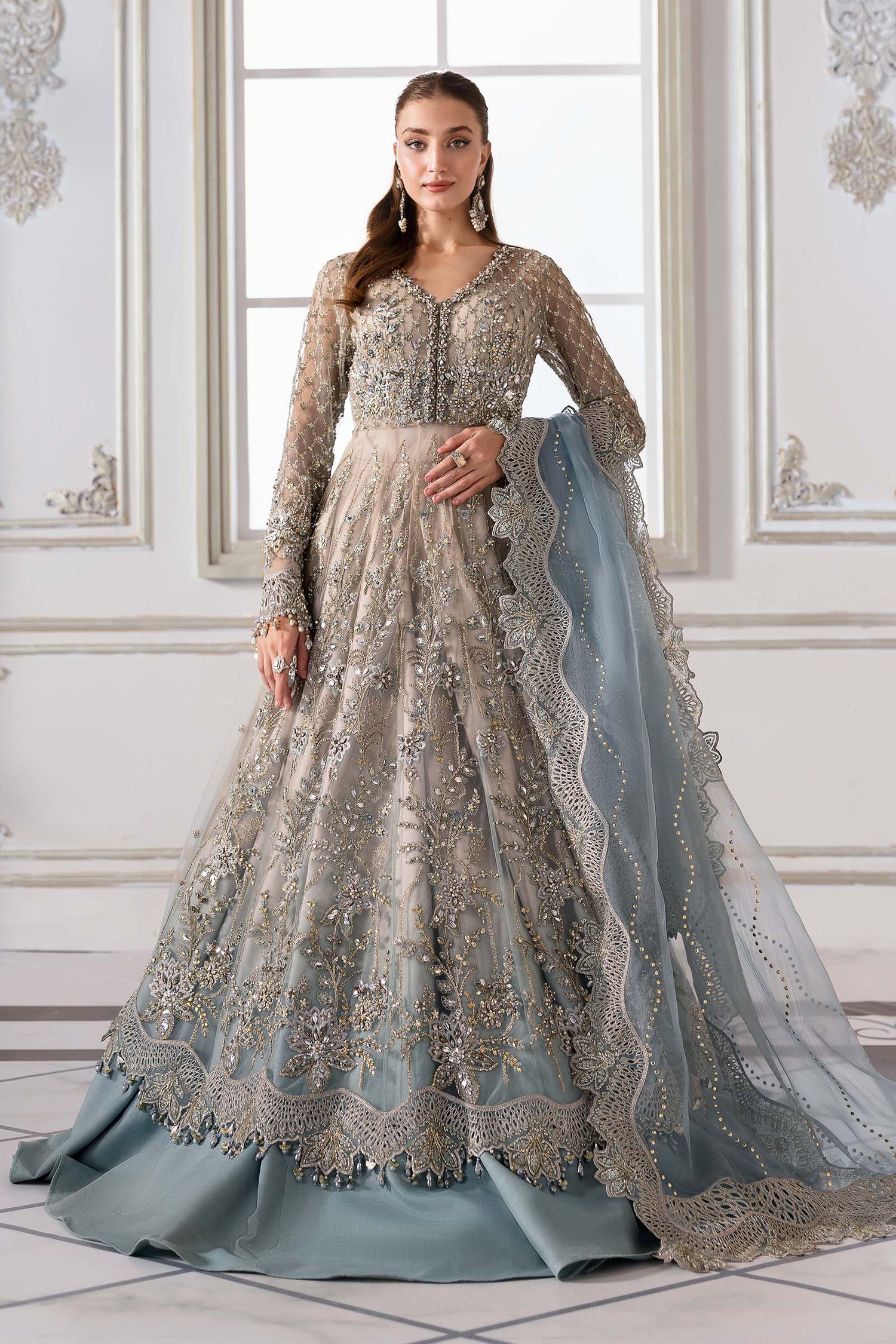 Maria.B 3 Piece Custom Stitched Suit - Aqua - LB30006