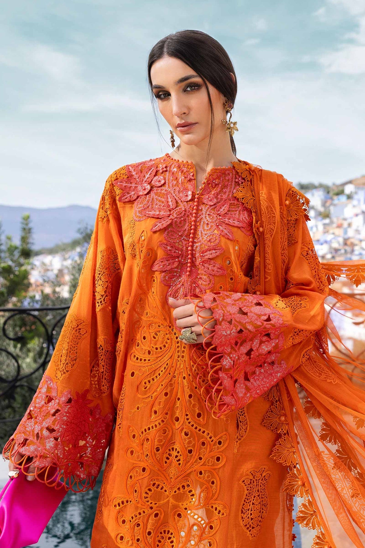 Maria.B 3 Piece Custom Stitched Suit - Orange - LB29687