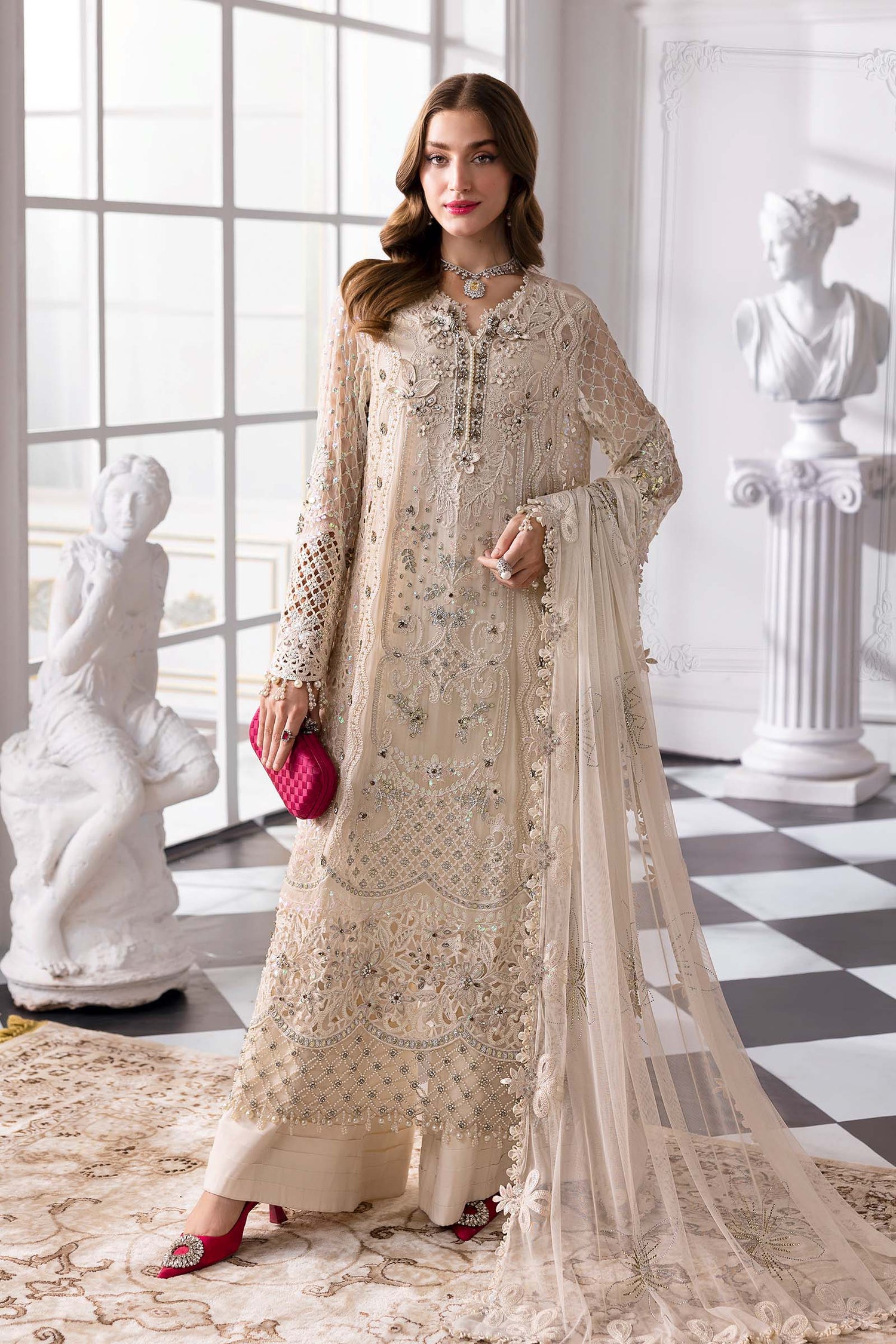 Maria.B 3 Piece Custom Stitched Suit - Off-White - LB30005