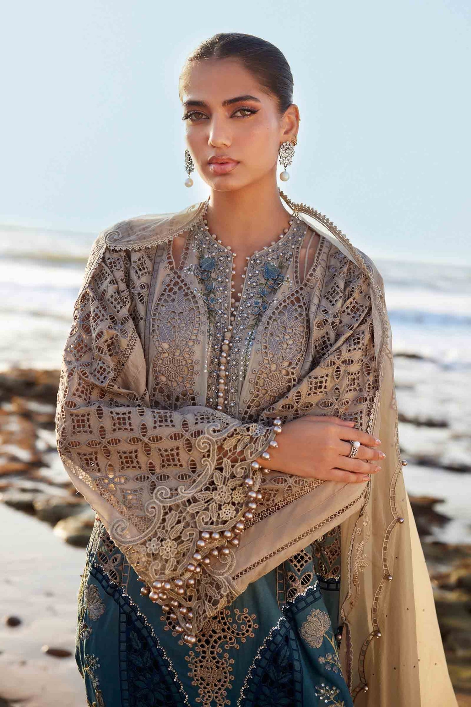 Maria.B 3 Piece Custom Stitched Suit - Beige - LB30299