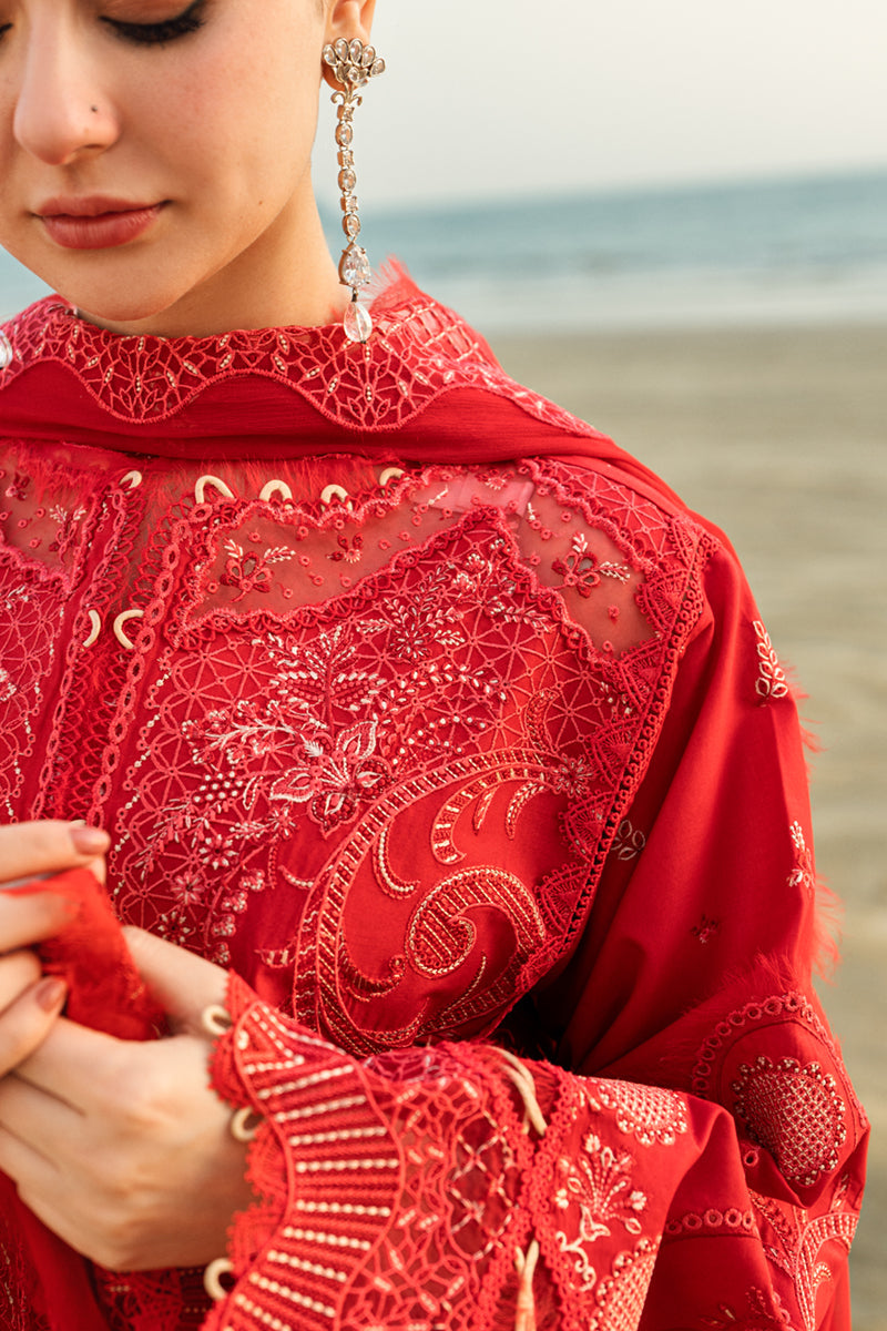 Qalamkar 3 Piece Custom Stitched Suit - Red - LB29117