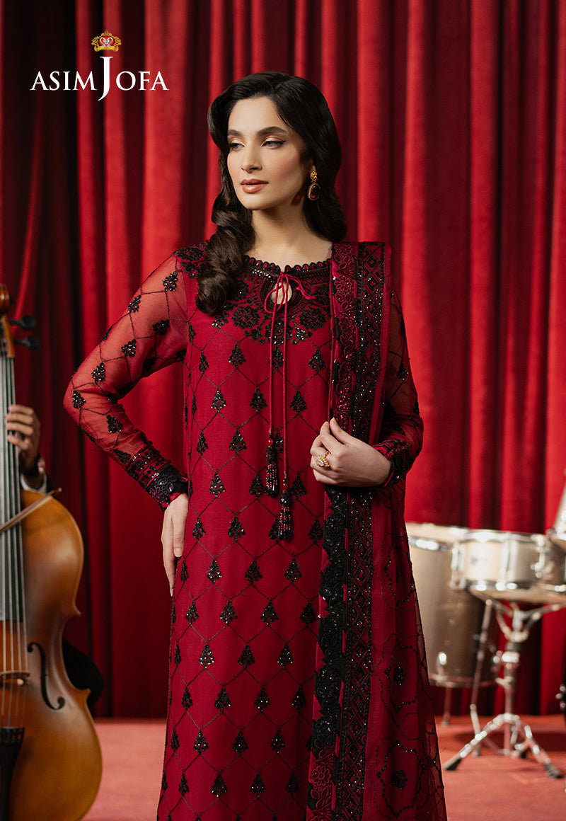 Asim Jofa 3 Piece Custom Stitched Suit - Red - LB29488