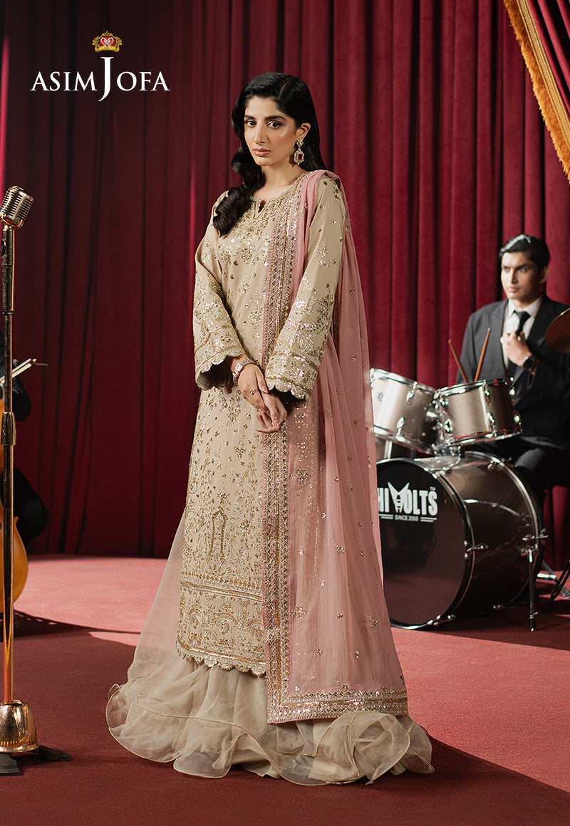 Asim Jofa 3 Piece Custom Stitched Suit - Beige - LB29477