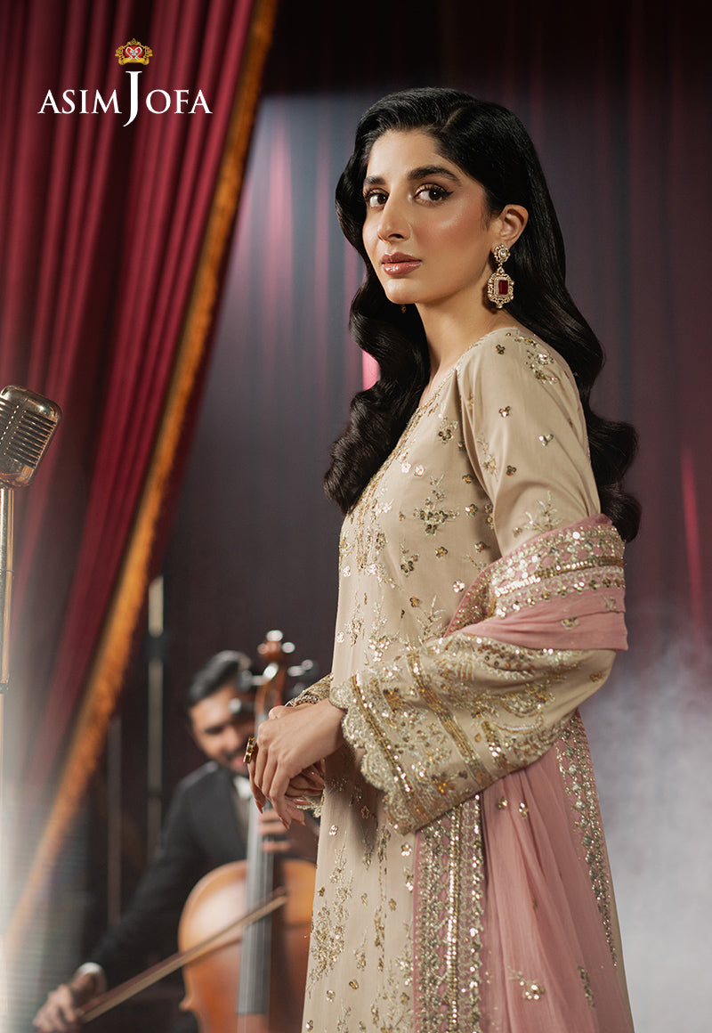 Asim Jofa 3 Piece Custom Stitched Suit - Beige - LB29477
