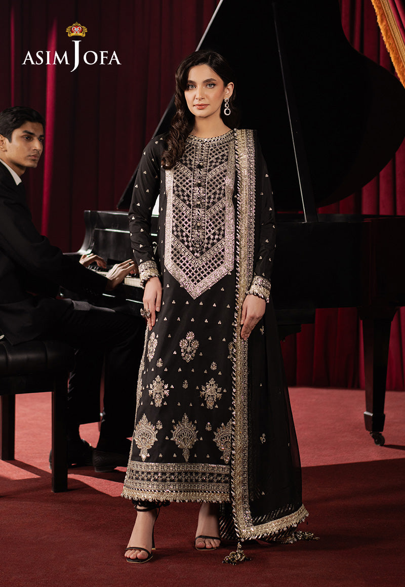 Asim Jofa 3 Piece Custom Stitched Suit - Black - LB29483