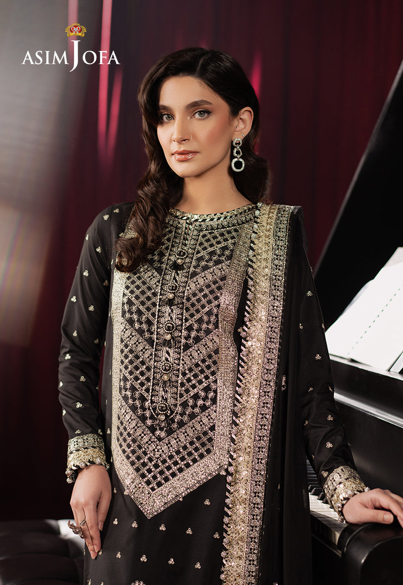 Asim Jofa 3 Piece Custom Stitched Suit - Black - LB29483