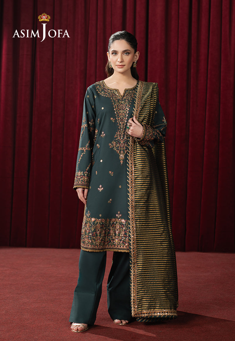 Asim Jofa 3 Piece Custom Stitched Suit - Green - LB29487