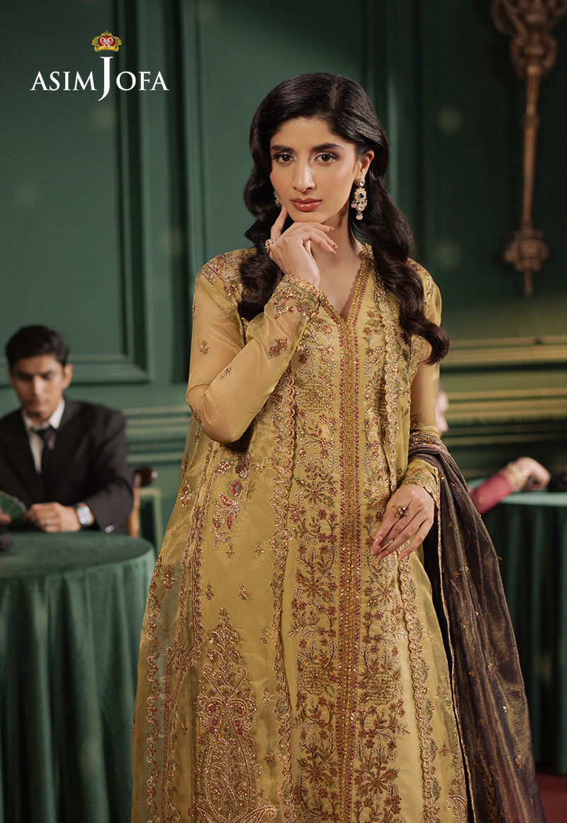 Asim Jofa 3 Piece Custom Stitched Suit - Yellow - LB29478