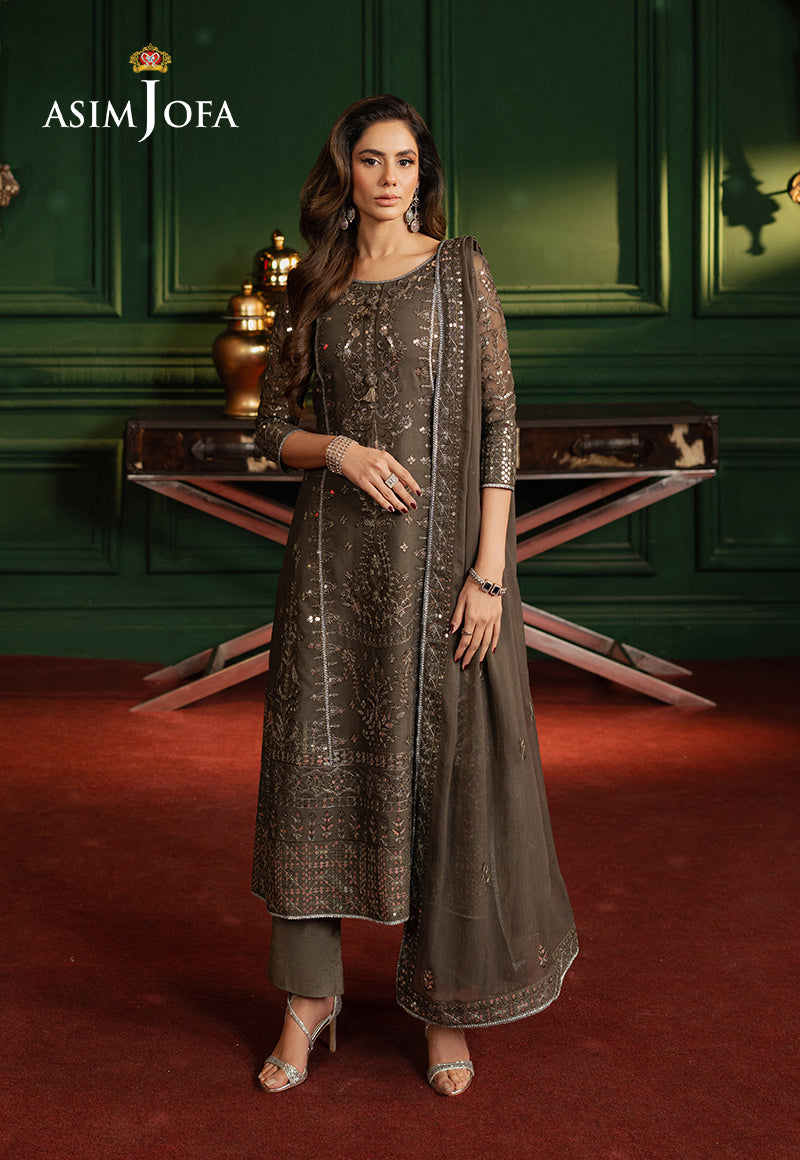 Asim Jofa 3 Piece Custom Stitched Suit - Gray - LB29495