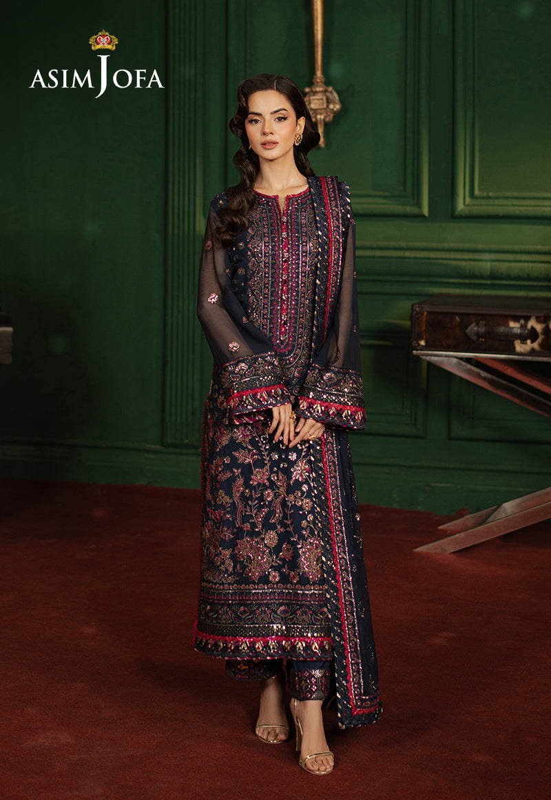 Asim Jofa 3 Piece Custom Stitched Suit - Blue - LB29476