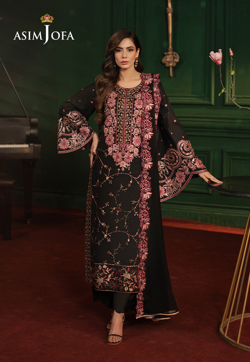 Asim Jofa 3 Piece Custom Stitched Suit - Black - LB29498
