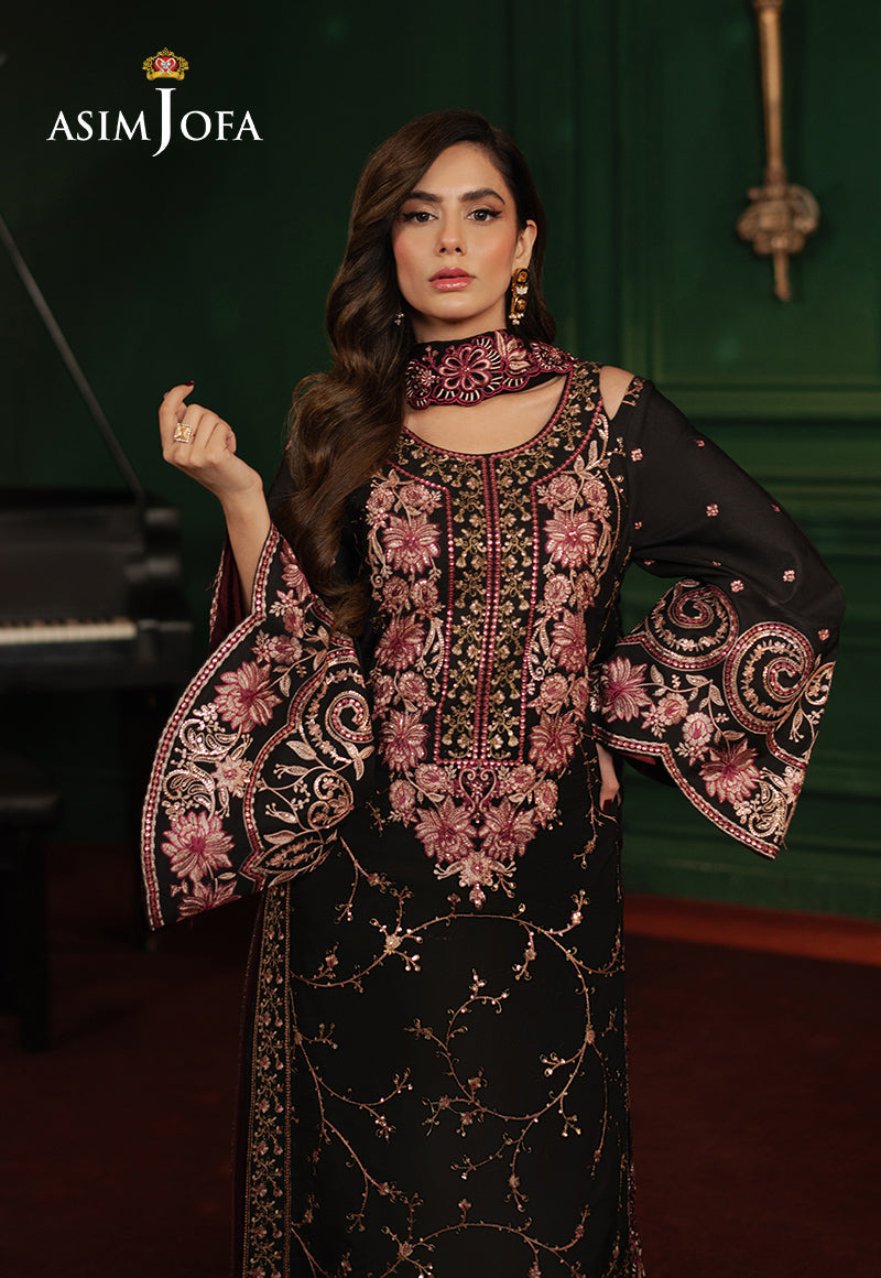 Asim Jofa 3 Piece Custom Stitched Suit - Black - LB29498