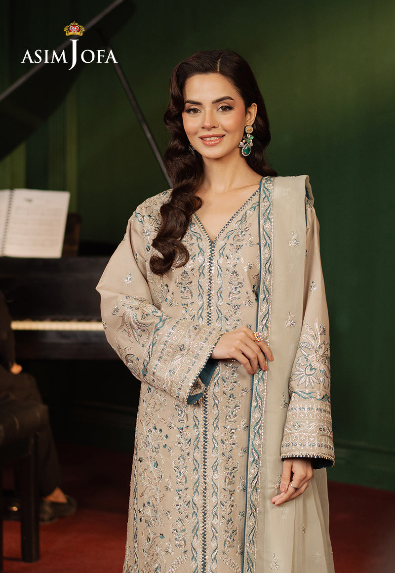 Asim Jofa 3 Piece Custom Stitched Suit - Beige - LB29479