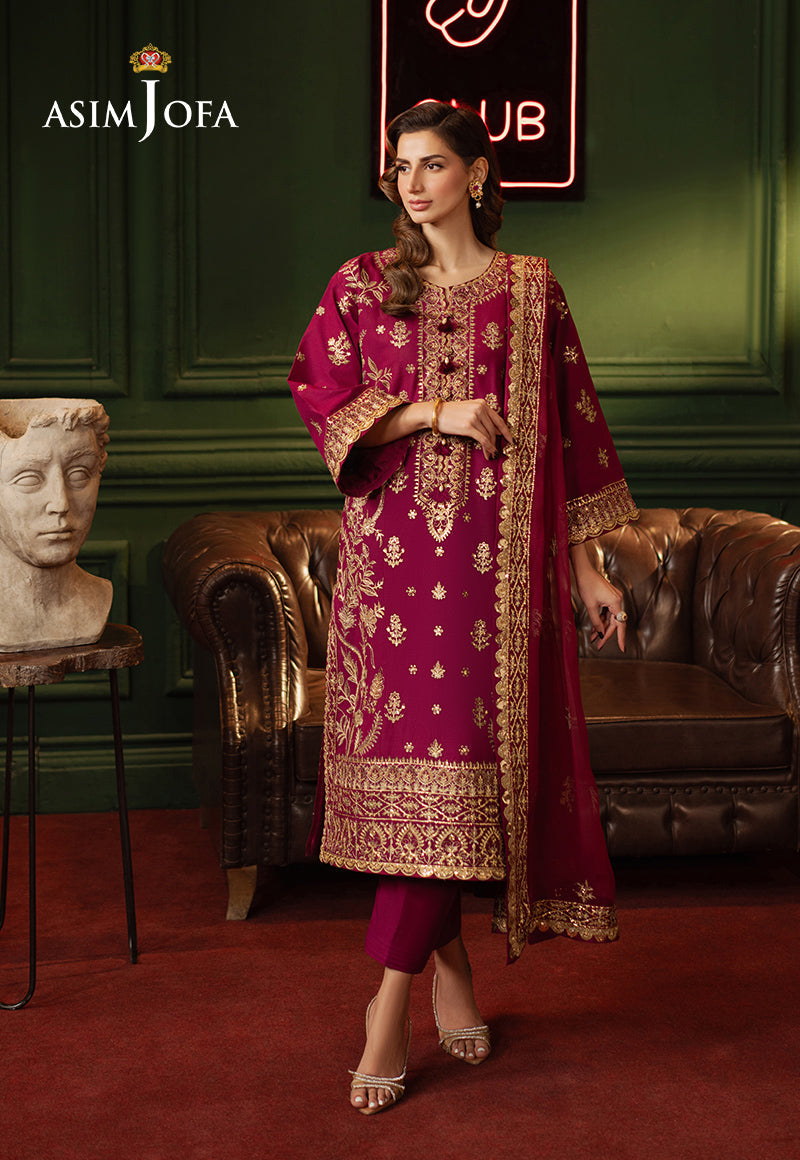 Asim Jofa 3 Piece Custom Stitched Suit - Purple - LB29496