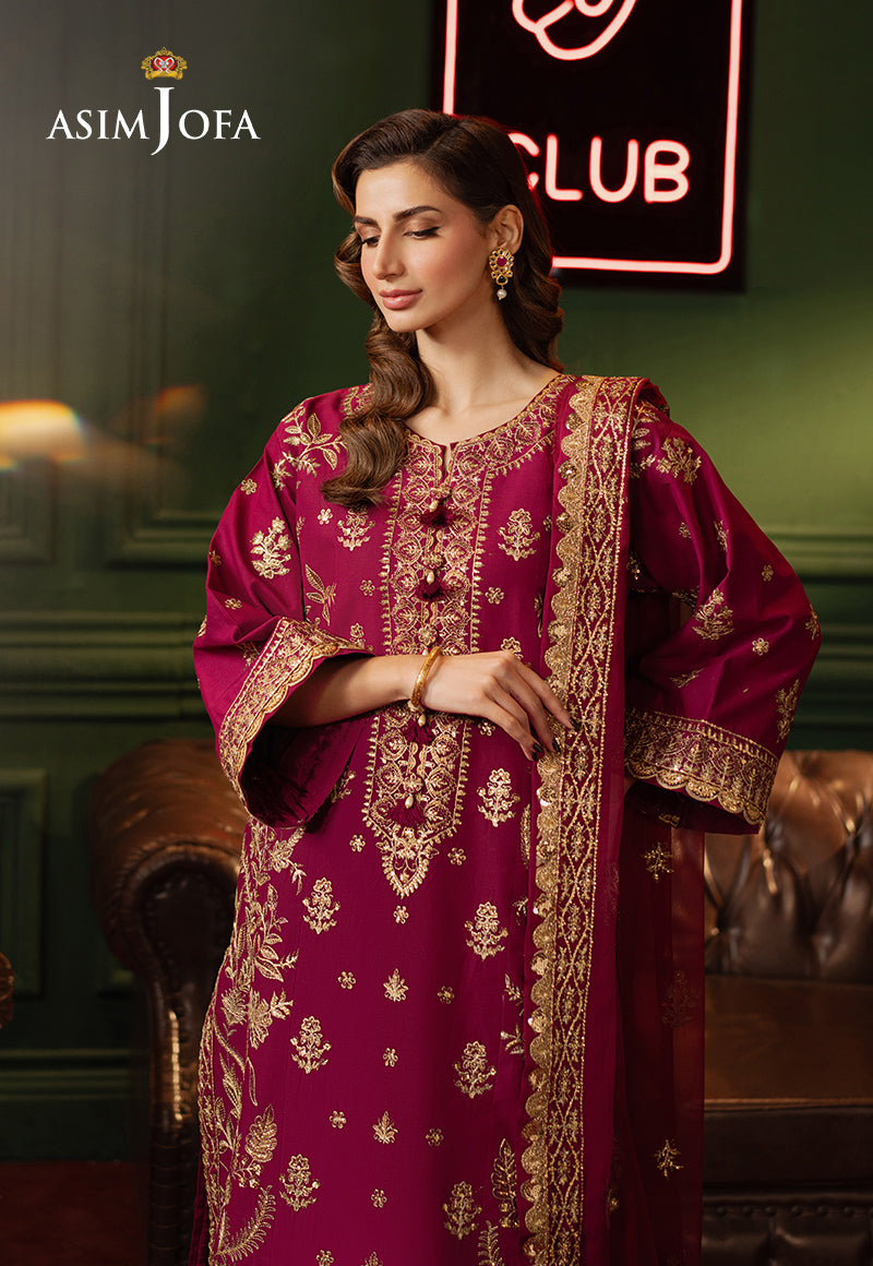 Asim Jofa 3 Piece Custom Stitched Suit - Purple - LB29496
