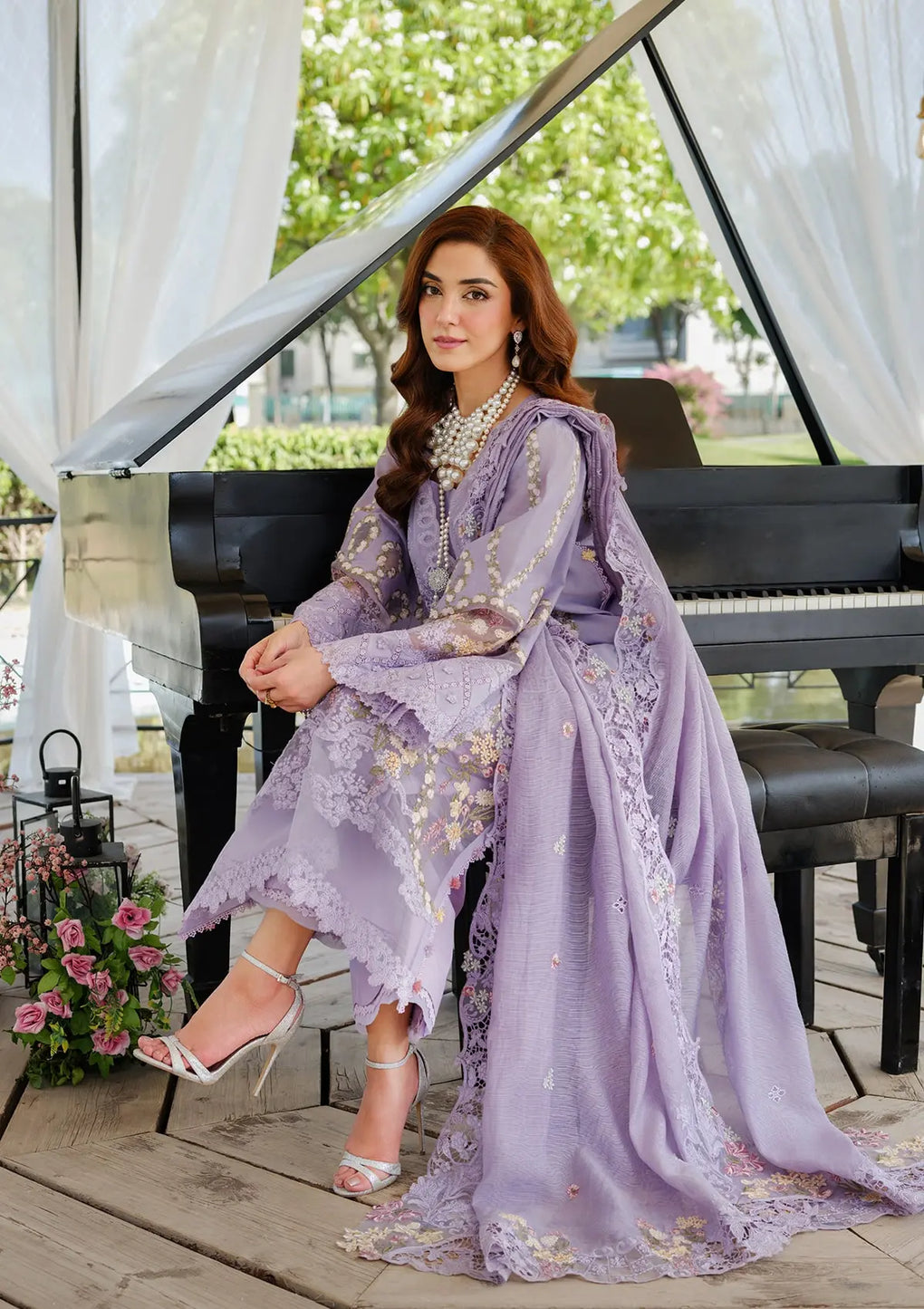 Elaf 3 Piece Custom Stitched Suit - Purple - LB30292