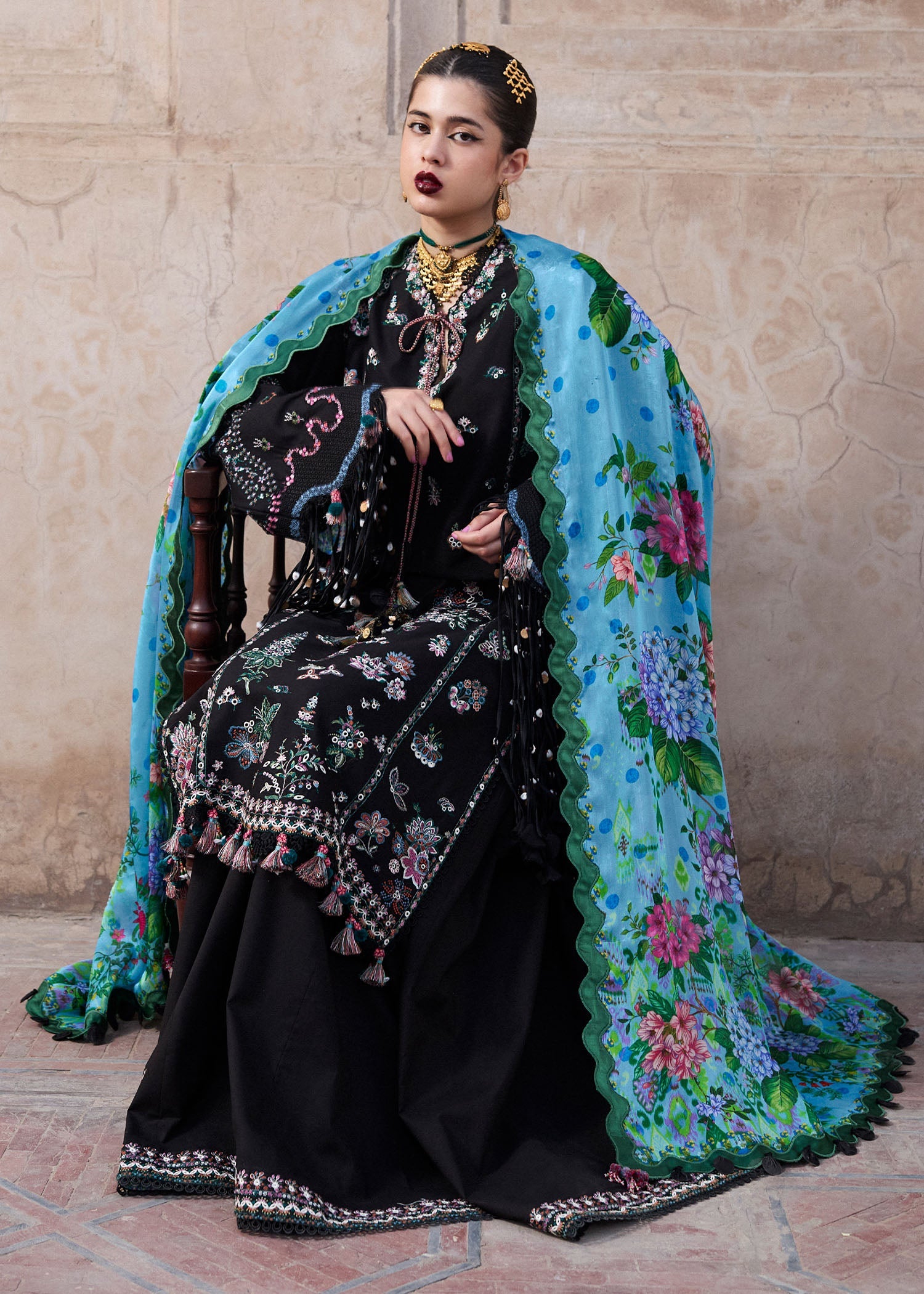 Hussain Rehar 3 Piece Custom Stitched Suit - Black - LB30323