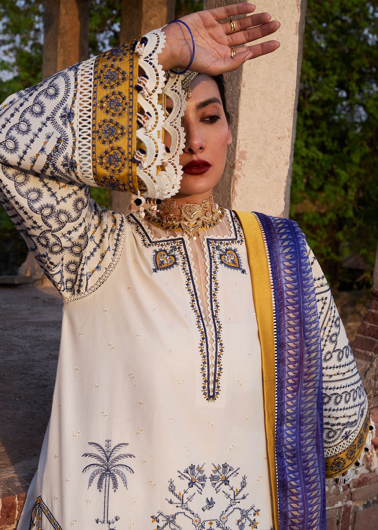 Hussain Rehar 3 Piece Custom Stitched Suit - Off-White - LB30330
