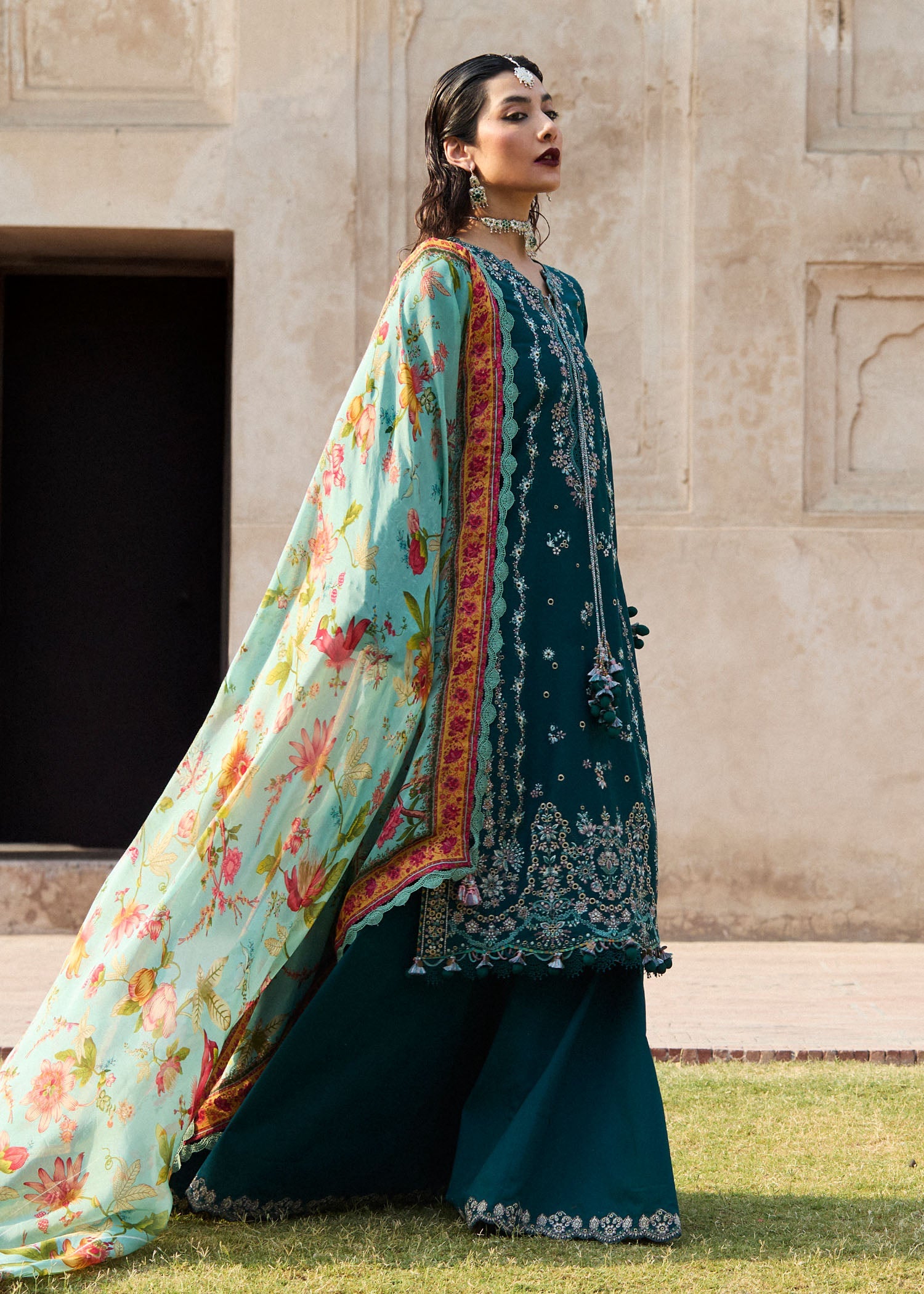 Hussain Rehar 3 Piece Custom Stitched Suit - Green - LB30321