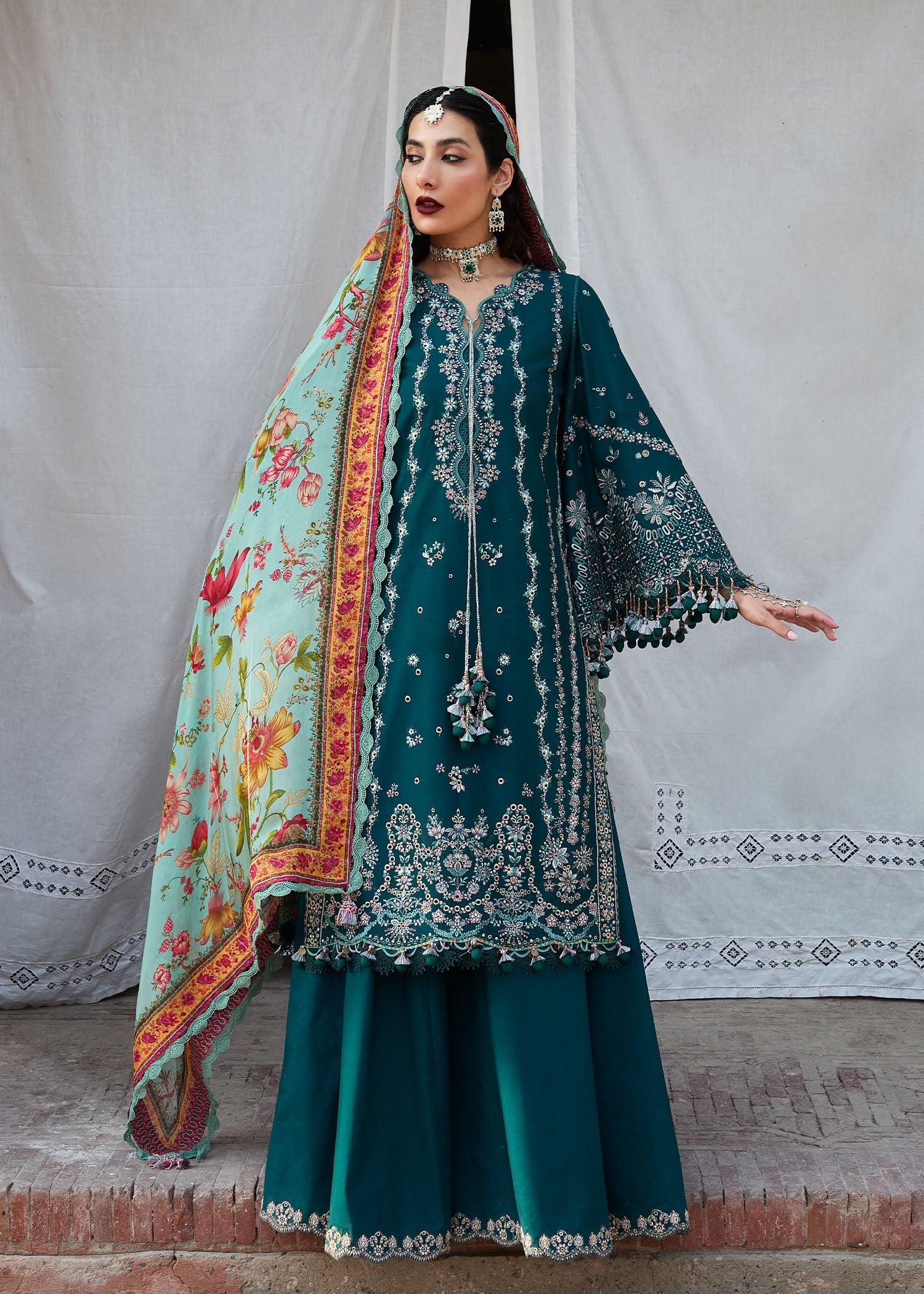 Hussain Rehar 3 Piece Custom Stitched Suit - Green - LB30321
