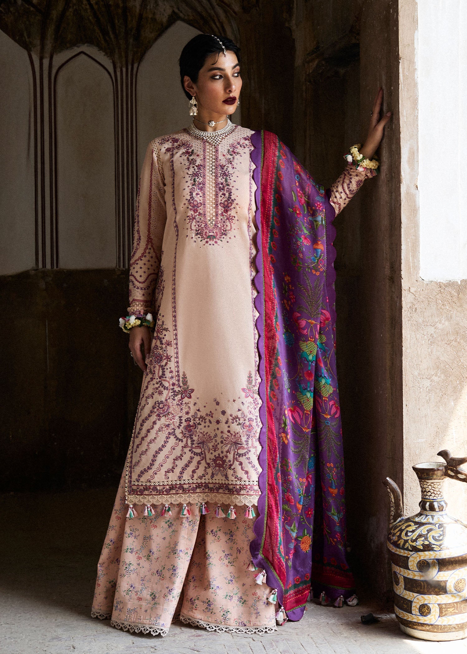 Hussain Rehar 3 Piece Custom Stitched Suit - Beige - LB30322