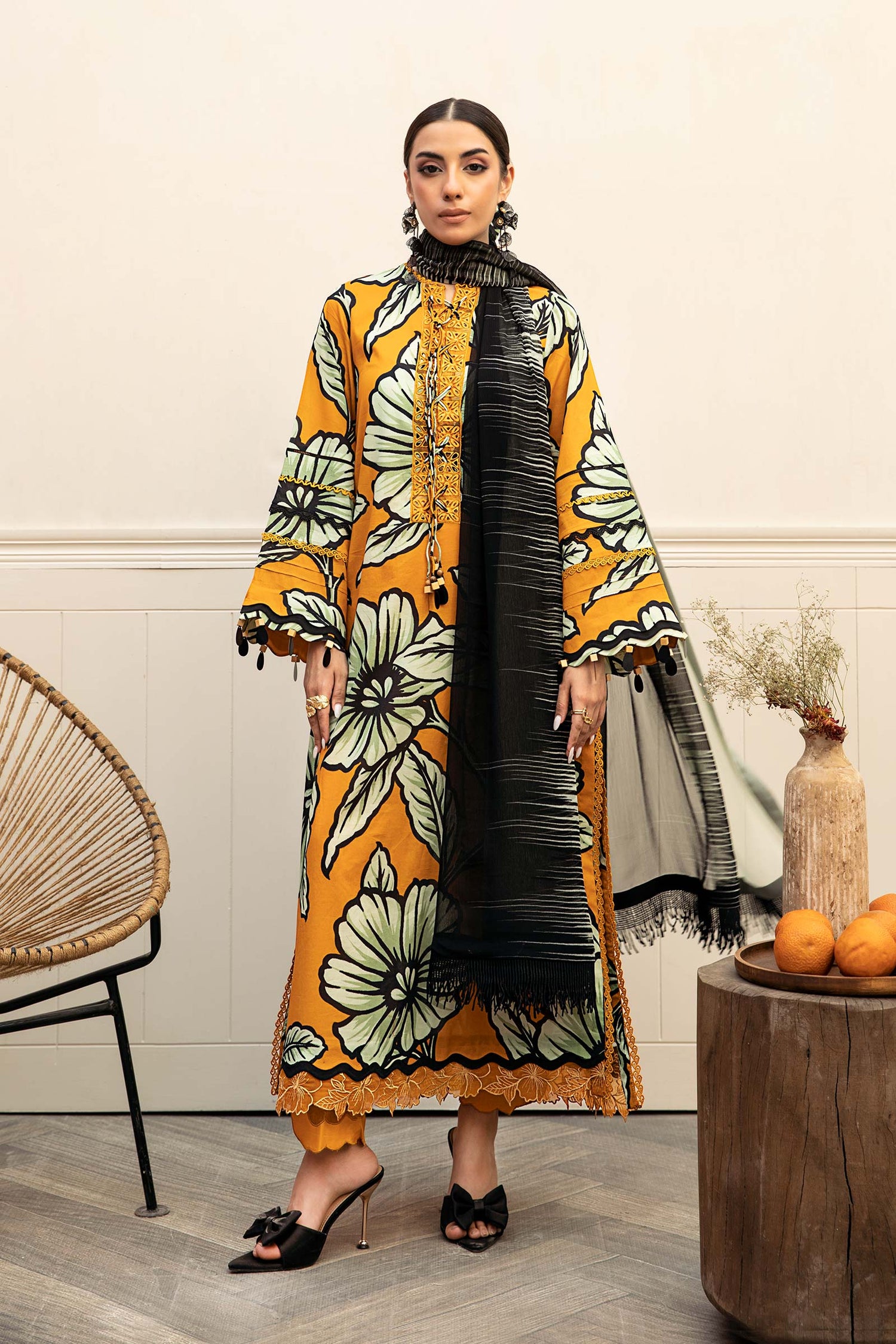 Maria.B 3 Piece Custom Stitched Suit - Mustard - LB30285