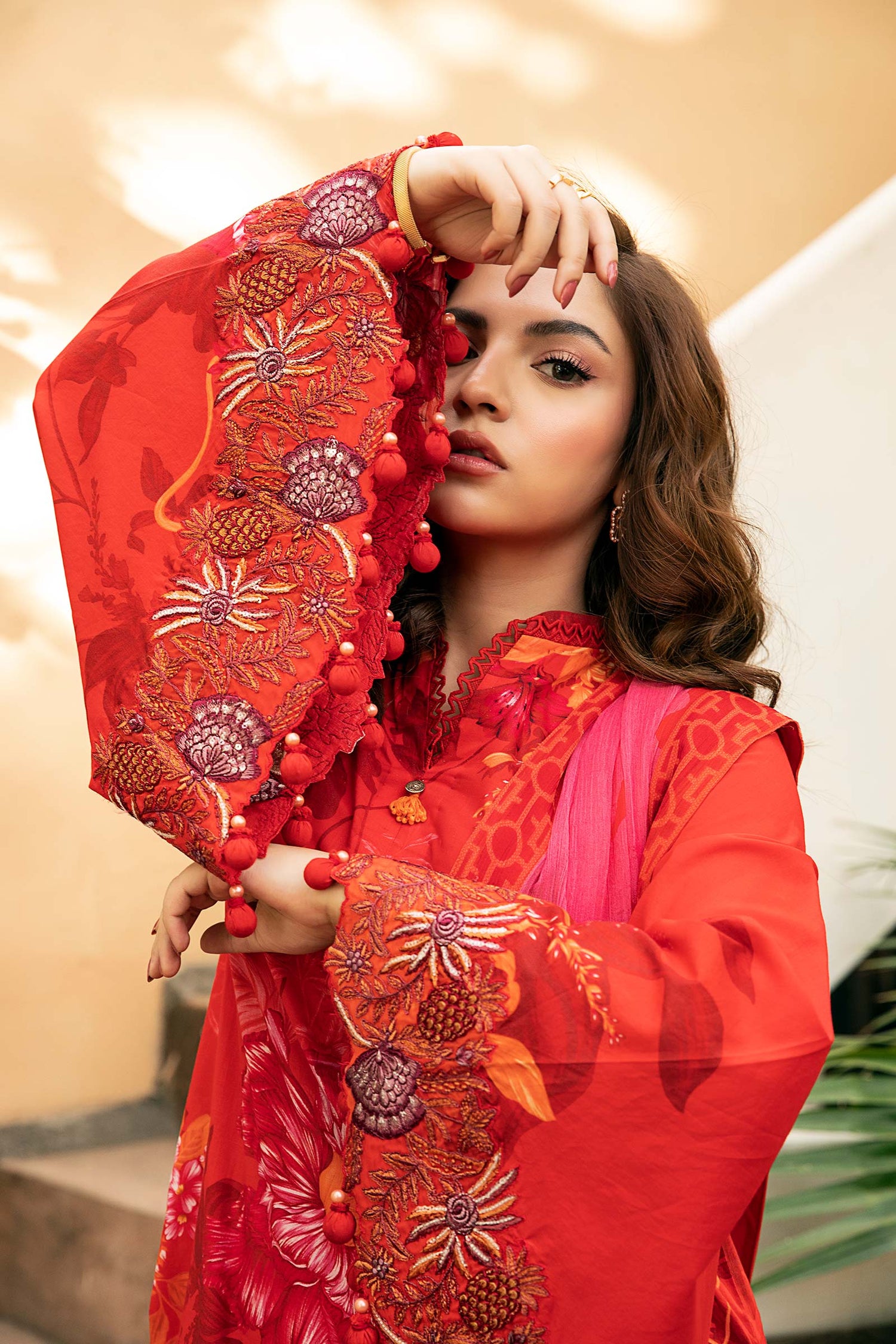 Maria.B 3 Piece Custom Stitched Suit - Red - LB30279