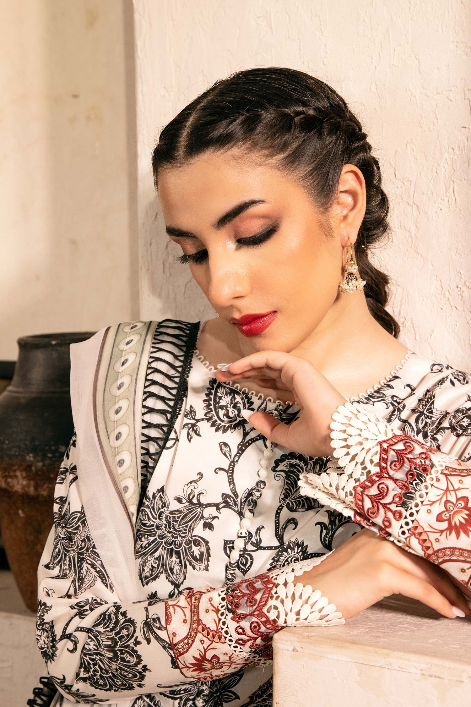 Maria.B 3 Piece Custom Stitched Suit - Off-White - LB30286