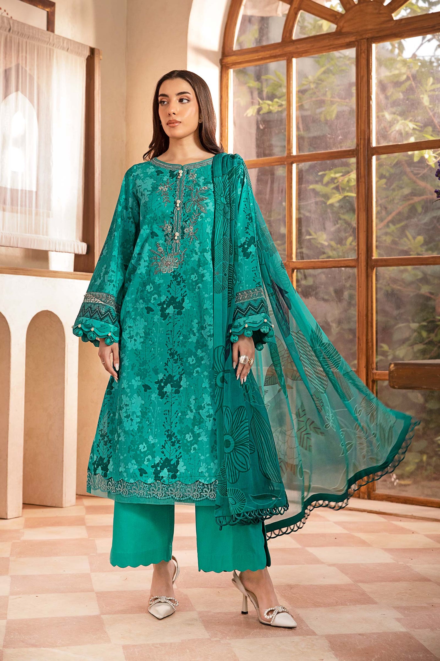 Maria.B 3 Piece Custom Stitched Suit - Green - LB30276