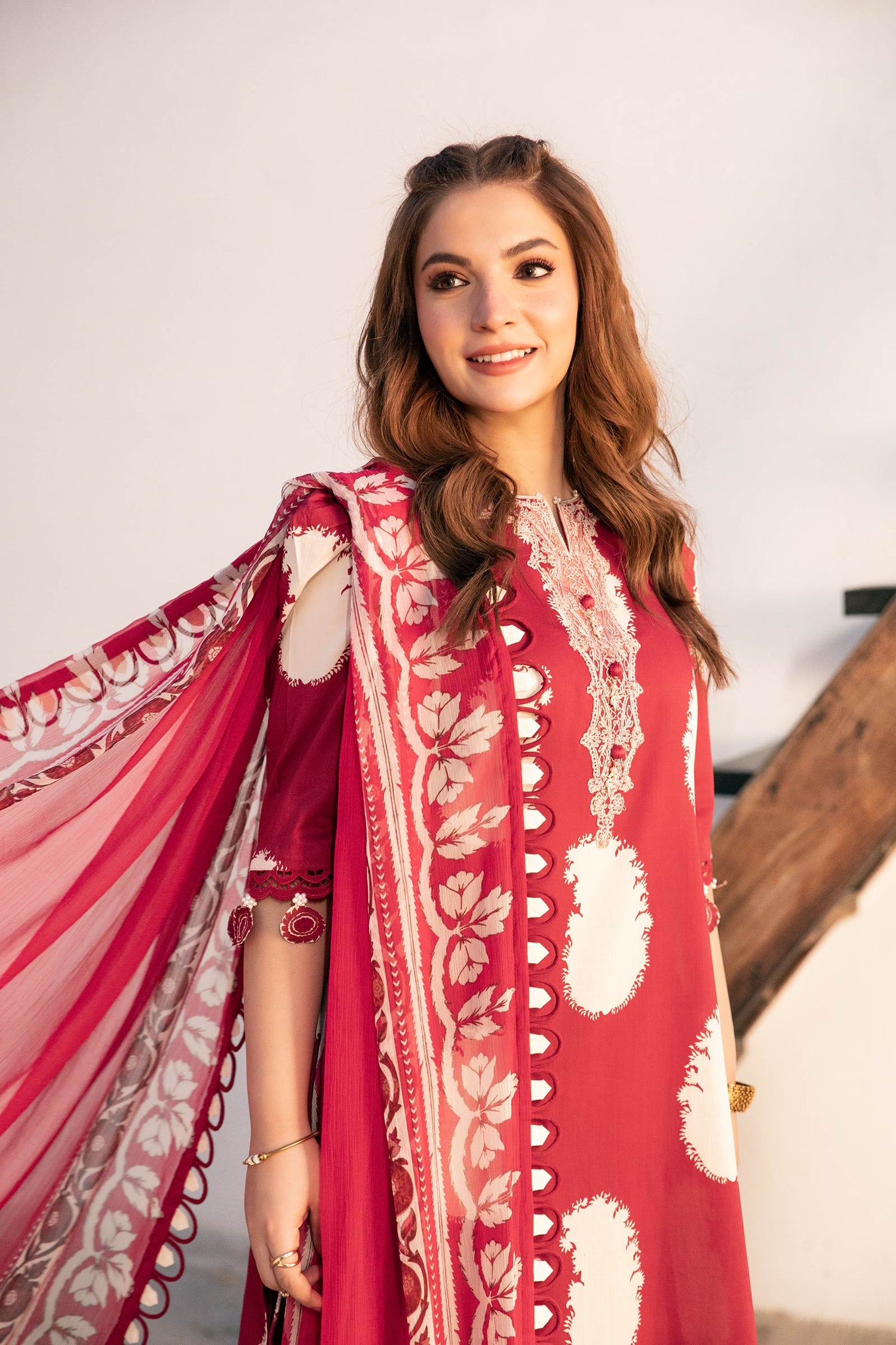 Maria.B 3 Piece Custom Stitched Suit - Maroon - LB30275