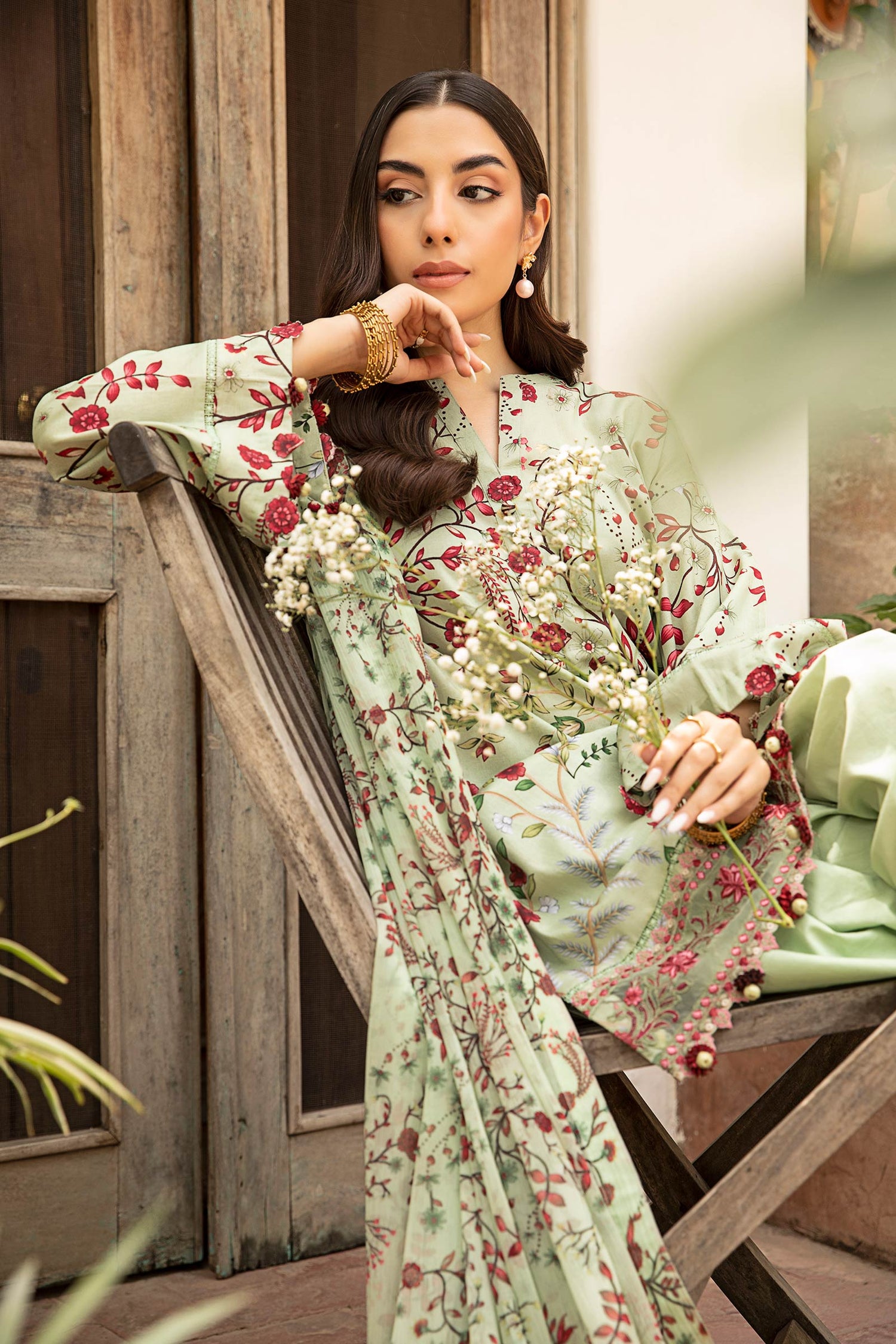 Maria.B 3 Piece Custom Stitched Suit - Green - LB30287