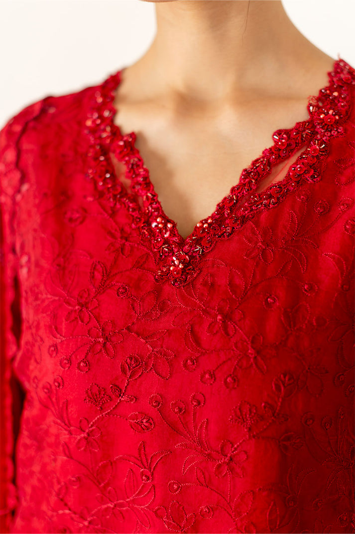 Mushq 3 Piece Pret Suit - Red - LB30476