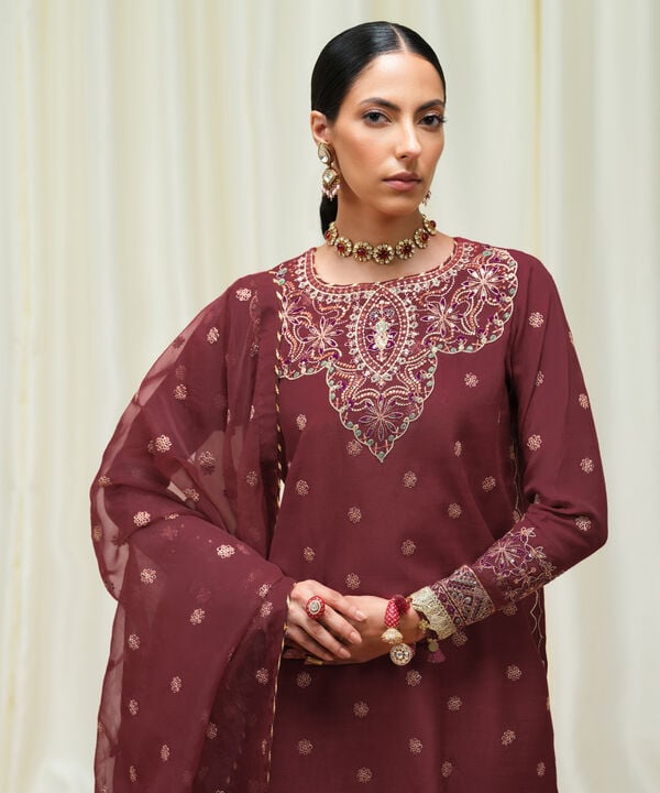 Sapphire 3 Piece Custom Stitched Suit - Maroon - LB30827