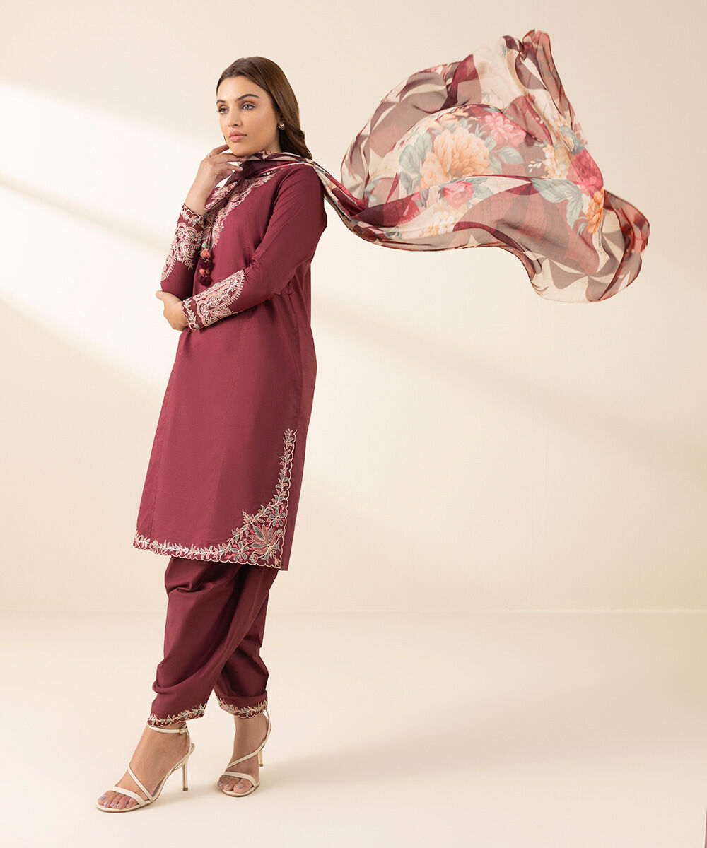 Sapphire 3 Piece Custom Stitched Suit - Maroon - LB30149