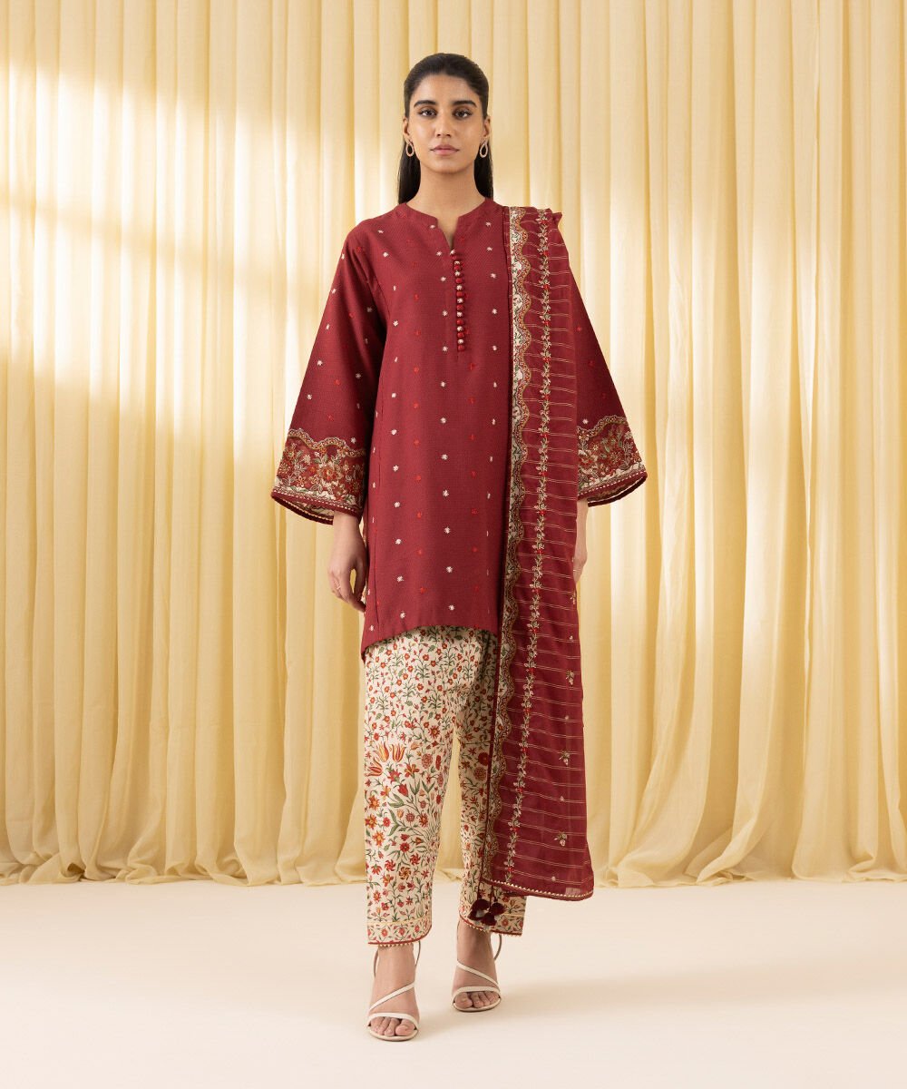 Sapphire 3 Piece Custom Stitched Suit - Maroon - LB30201