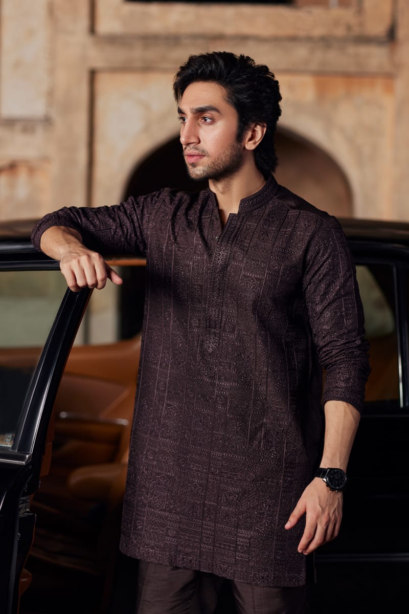 Qalamkar 2 Piece Custom Stitched Suit - Brown - LB289096