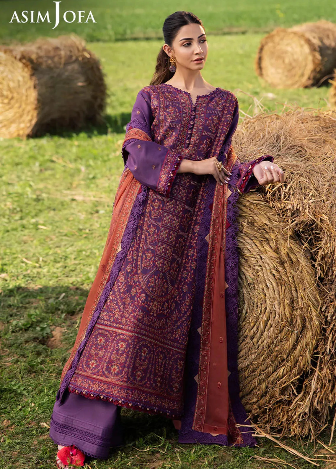 Asim Jofa 3 Piece Custom Stitched Suit - Purple - LB29977
