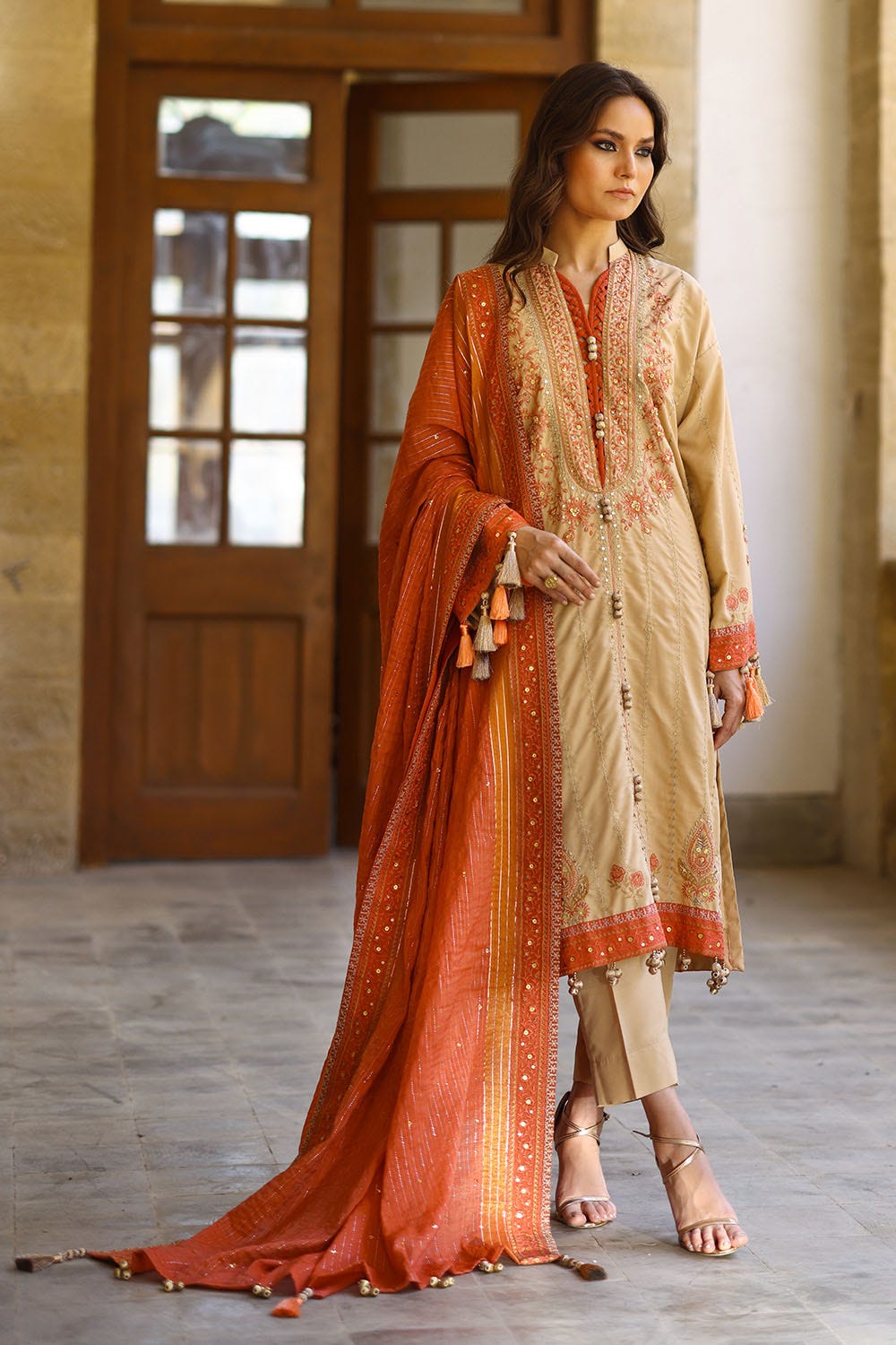 Gul Ahmed 3 Piece Custom Stitched Suit - Beige - LB29861