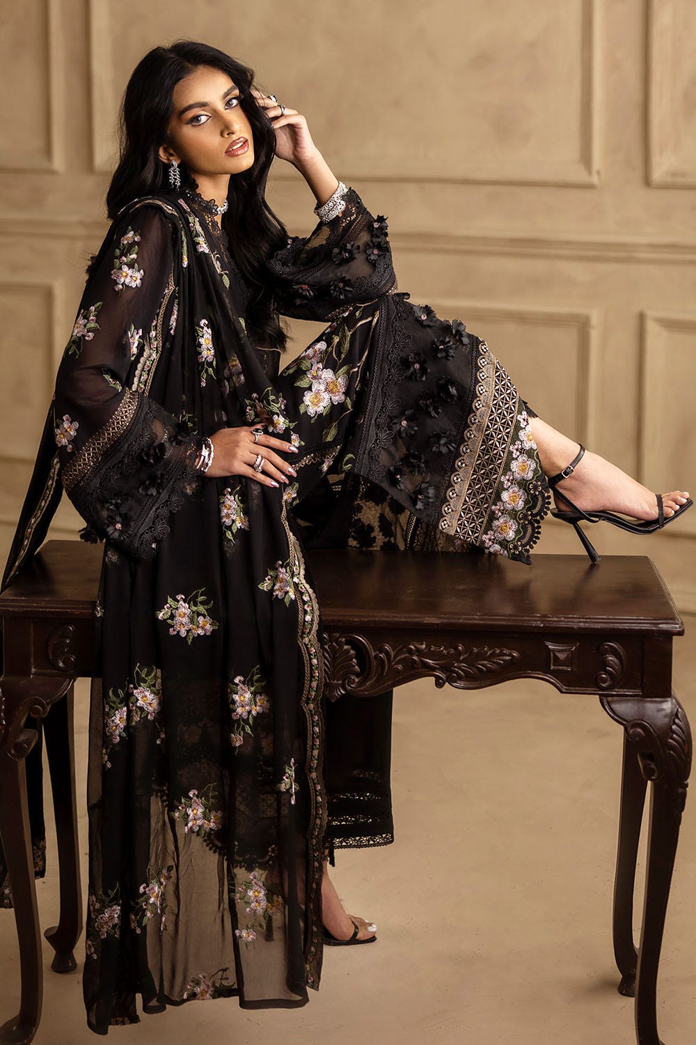 Gul Ahmed 3 Piece Custom Stitched Suit - Black - LB29857