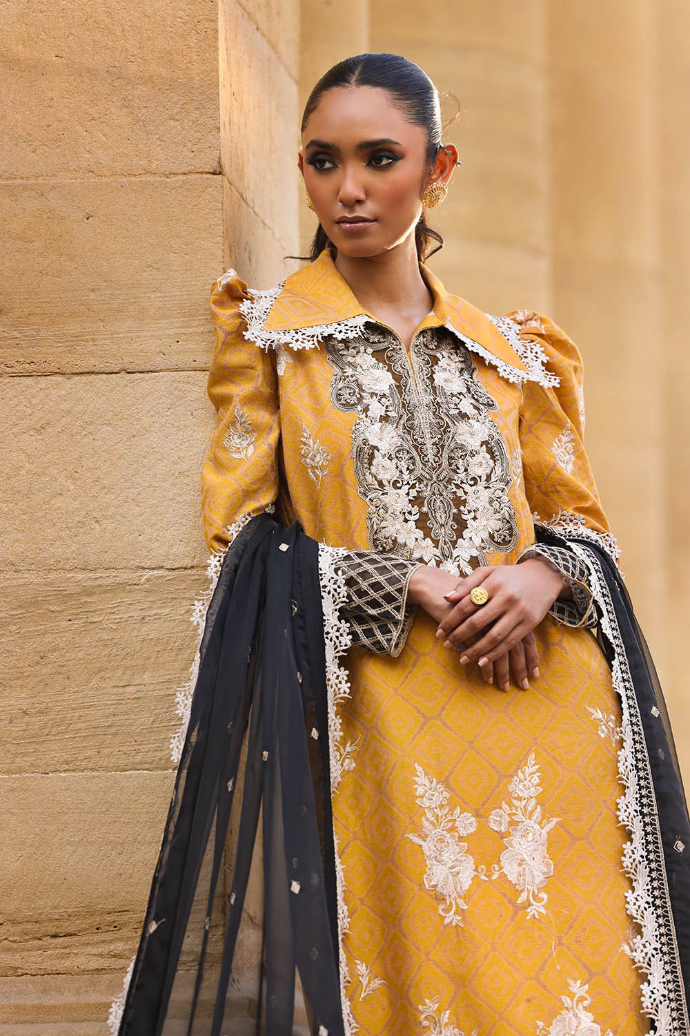 Gul Ahmed 3 Piece Custom Stitched Suit - Yellow - LB29853