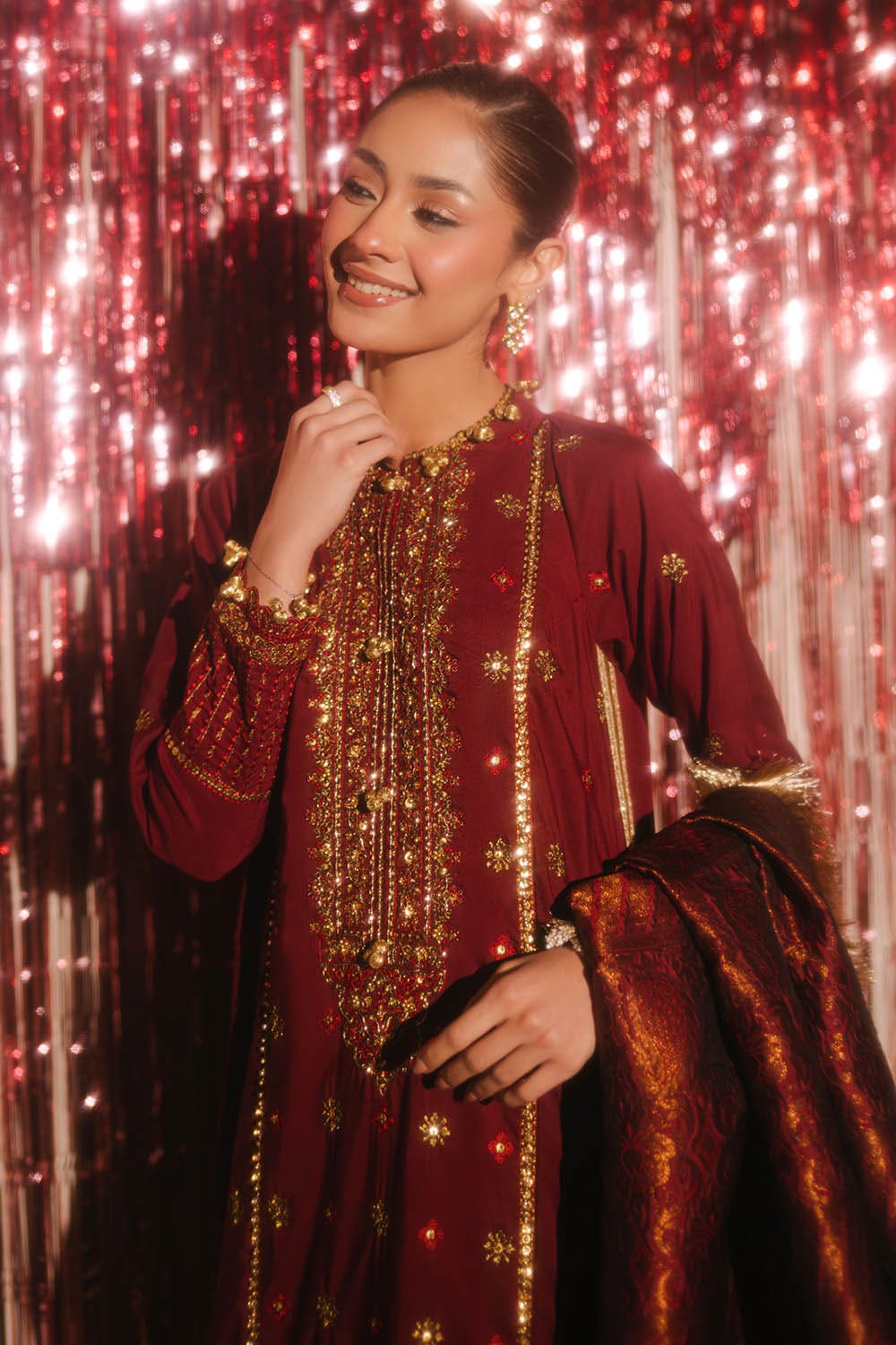 Gul Ahmed 3 Piece Custom Stitched Suit - Red - LB29860