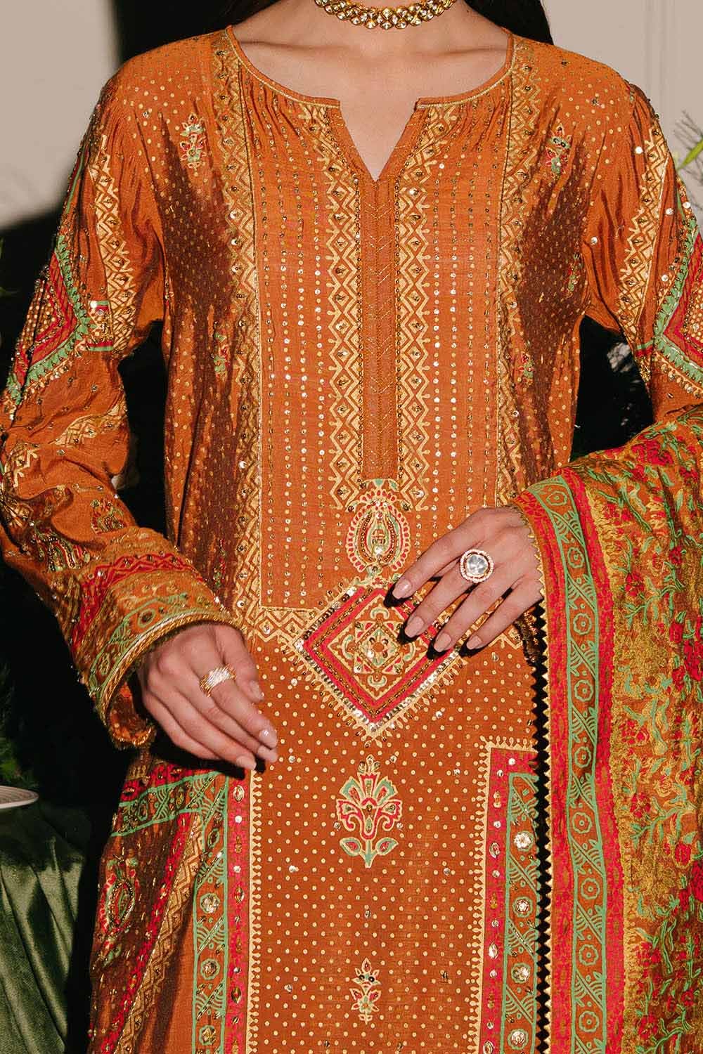 Gul Ahmed 3 Piece Custom Stitched Suit - Orange - LB29850