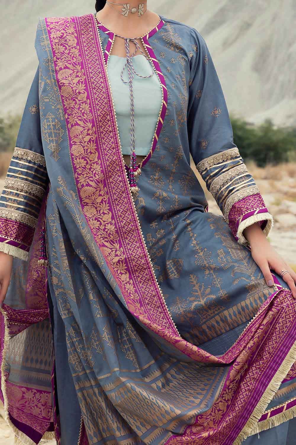 Gul Ahmed 3 Piece Custom Stitched Suit - Gray - LB29876