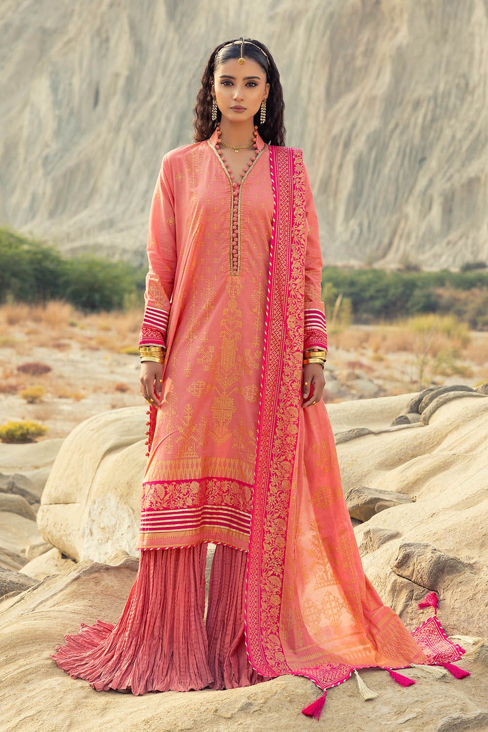 Gul Ahmed 3 Piece Custom Stitched Suit - Peach - LB29872
