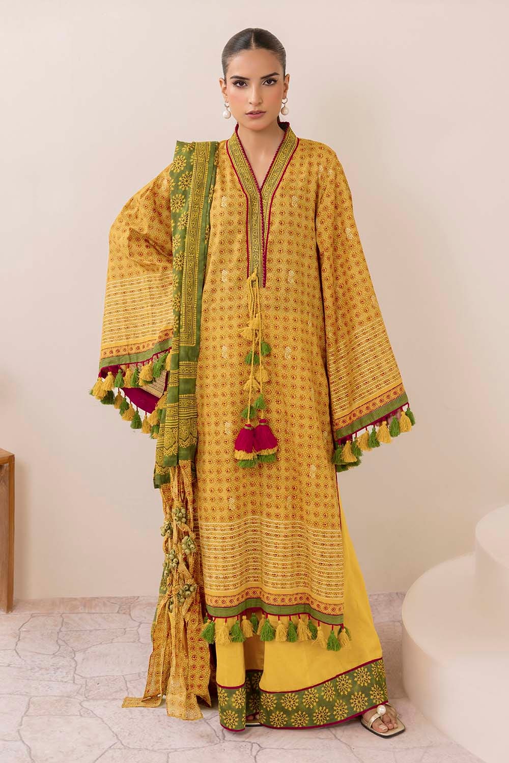 Gul Ahmed 3 Piece Custom Stitched Suit - Yellow - LB30425