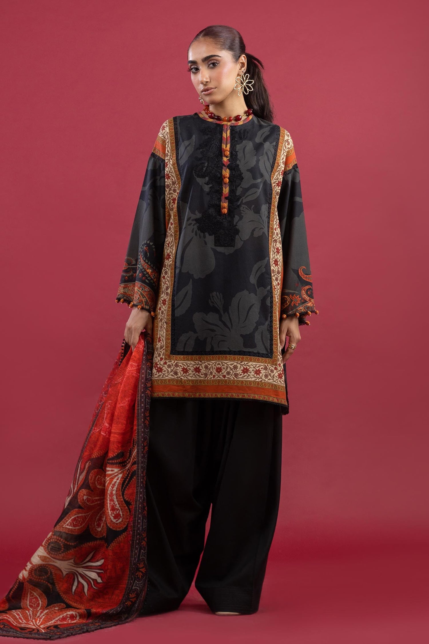 Sana Safinaz 3 Piece Custom Stitched Suit - Black - LB30614