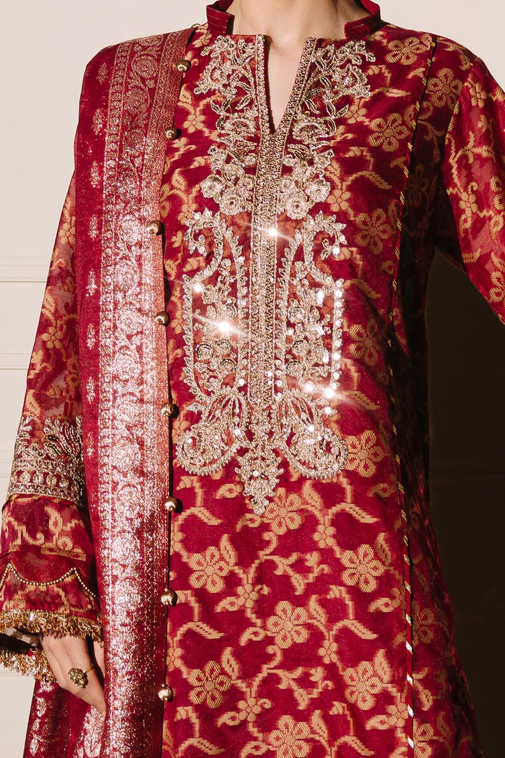 Gul Ahmed 3 Piece Custom Stitched Suit - Red - LB29851