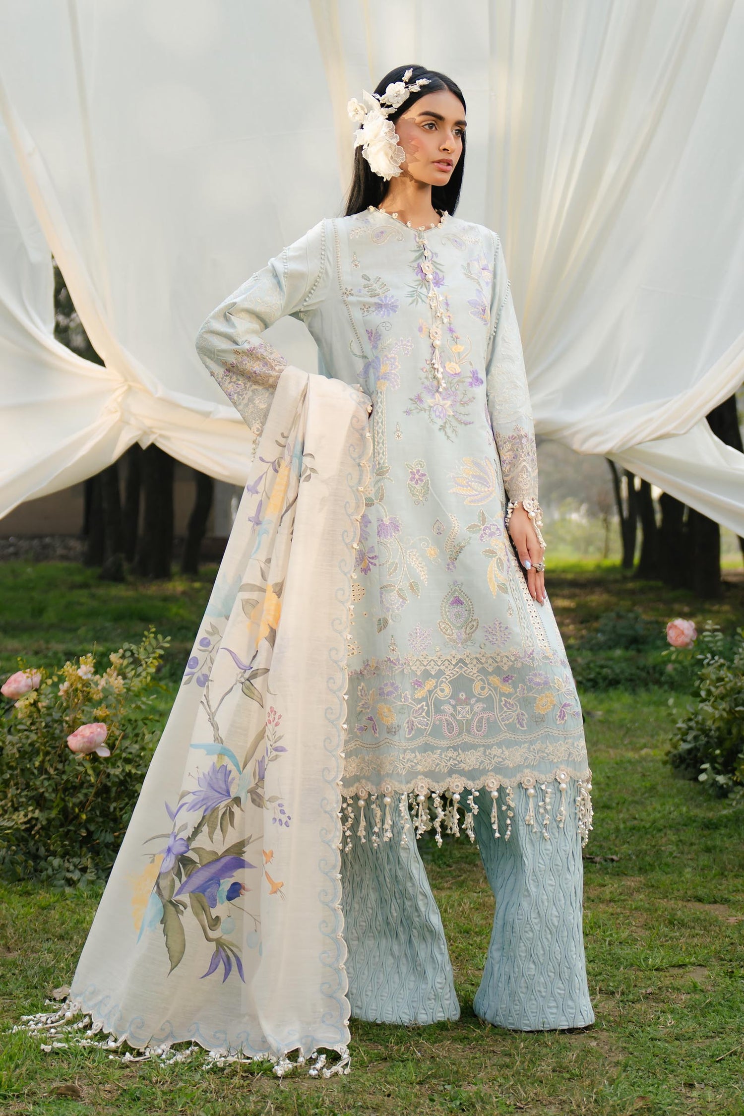 Sana Safinaz 3 Piece Custom Stitched Suit - Blue - LB29564